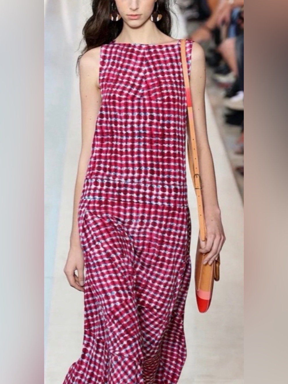 Tory Burch Sonda Silk Check Drop Waist Tea Length Dress 8 Designer Luxe EUC